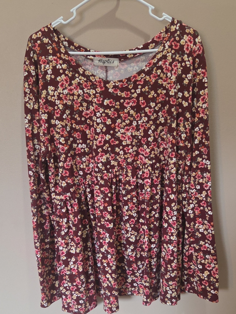 Burgundy Floral Long Sleeve Top